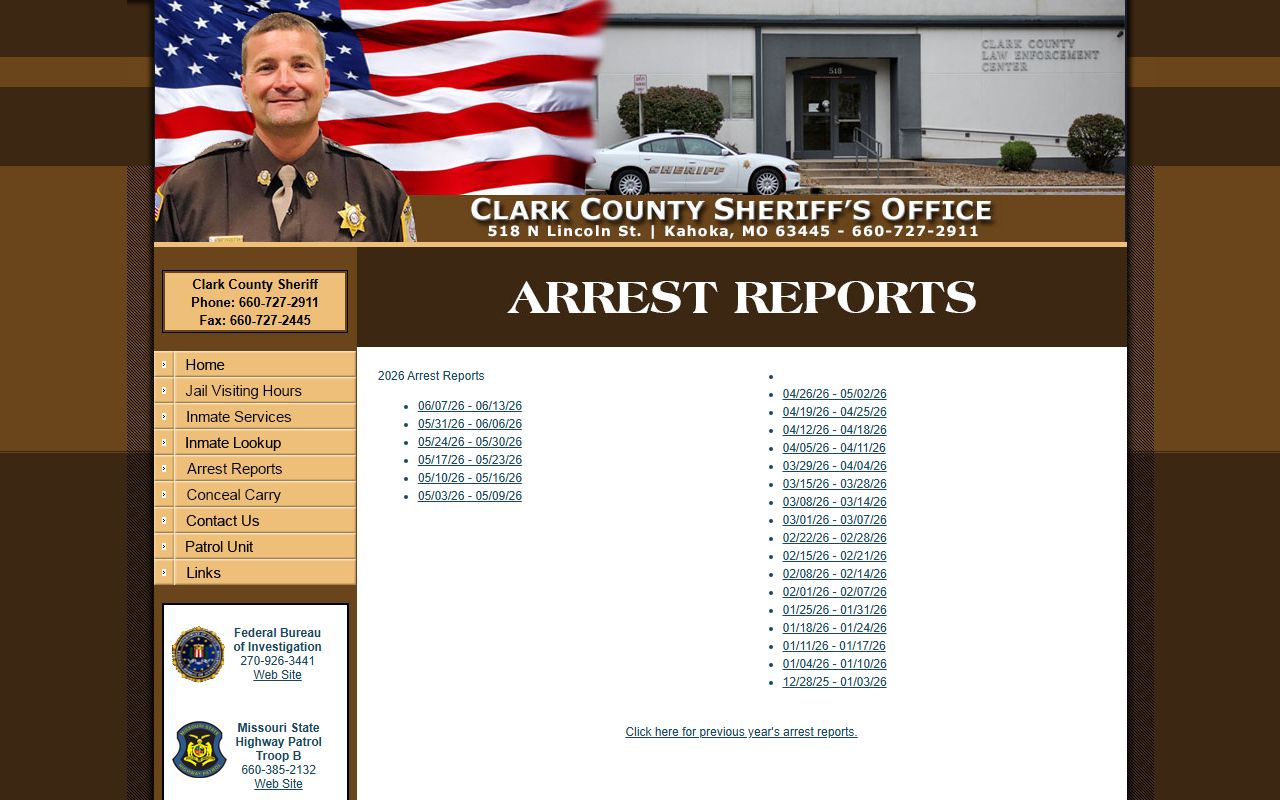 Clark County weekly arrest report archive for jail records